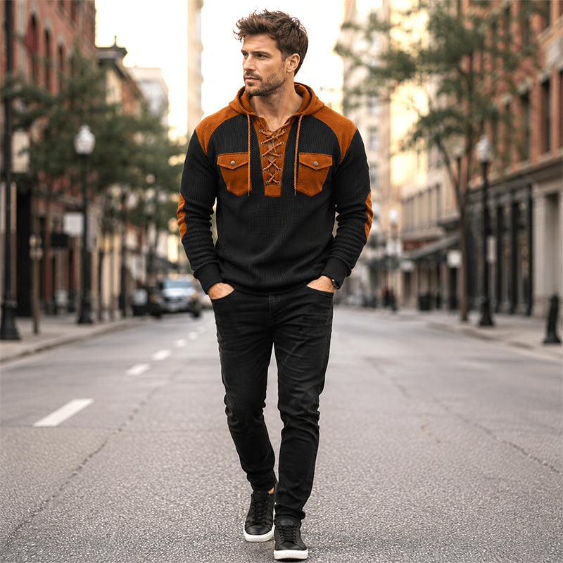 📢📢50%Rabatt!!!🎉🏃‍♀️ Es wird im Akkord weggeschnappt – zögern Sie nicht! Legere Kapuzen-Sweatshirt aus Waffelstrick für Herren
