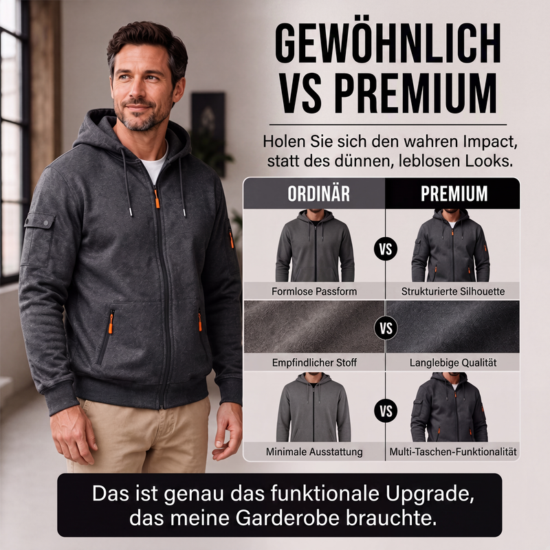 📢📢50%Rabatt!!!🎉✨Herren-Cargo-Jacke mit durchgehendem Reißverschluss und Kapuze