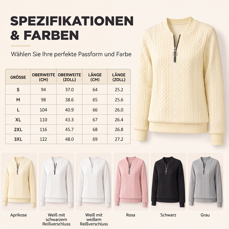 📢📢50%Rabatt!!!👚💎 Jetzt im Trend – Damen-Sweatshirt mit Zopfmuster und halblangem Reißverschluss