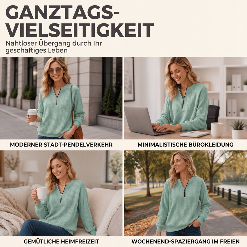 📢📢50%Rabatt!!!👚💎 Jetzt im Trend – Damen-Sweatshirt mit Zopfmuster und halblangem Reißverschluss