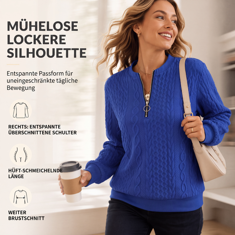 📢📢50%Rabatt!!!👚💎 Jetzt im Trend – Damen-Sweatshirt mit Zopfmuster und halblangem Reißverschluss