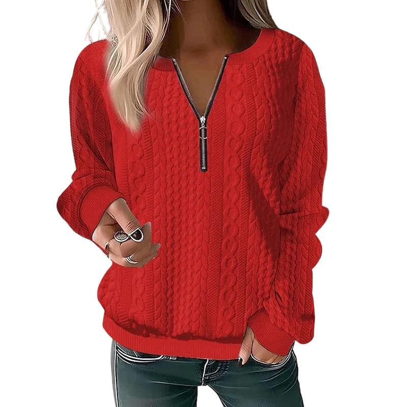 📢📢50%Rabatt!!!👚💎 Jetzt im Trend – Damen-Sweatshirt mit Zopfmuster und halblangem Reißverschluss