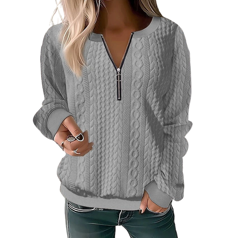 📢📢50%Rabatt!!!👚💎 Jetzt im Trend – Damen-Sweatshirt mit Zopfmuster und halblangem Reißverschluss