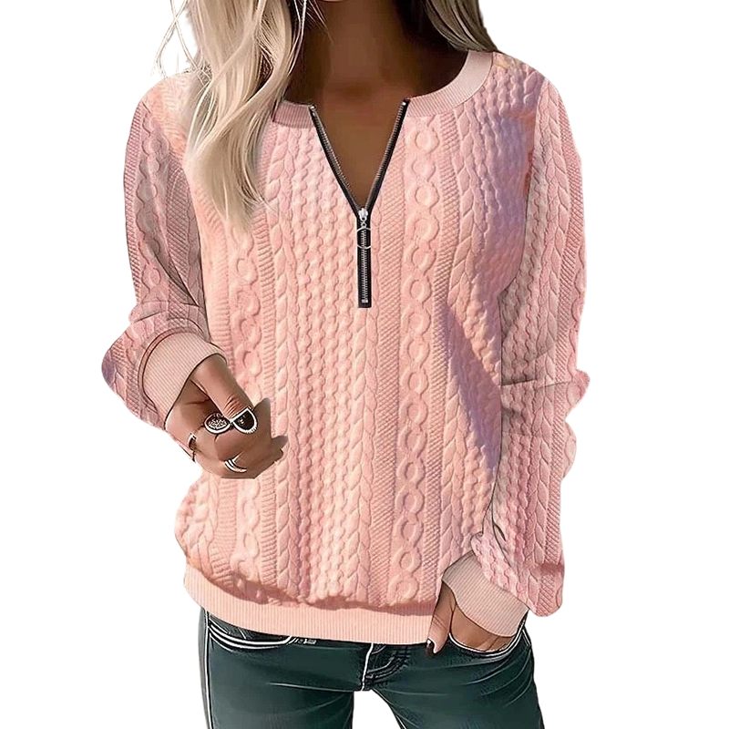 📢📢50%Rabatt!!!👚💎 Jetzt im Trend – Damen-Sweatshirt mit Zopfmuster und halblangem Reißverschluss