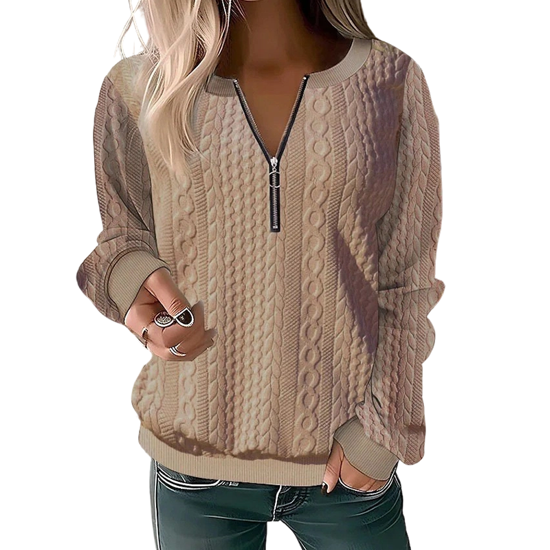 📢📢50%Rabatt!!!👚💎 Jetzt im Trend – Damen-Sweatshirt mit Zopfmuster und halblangem Reißverschluss