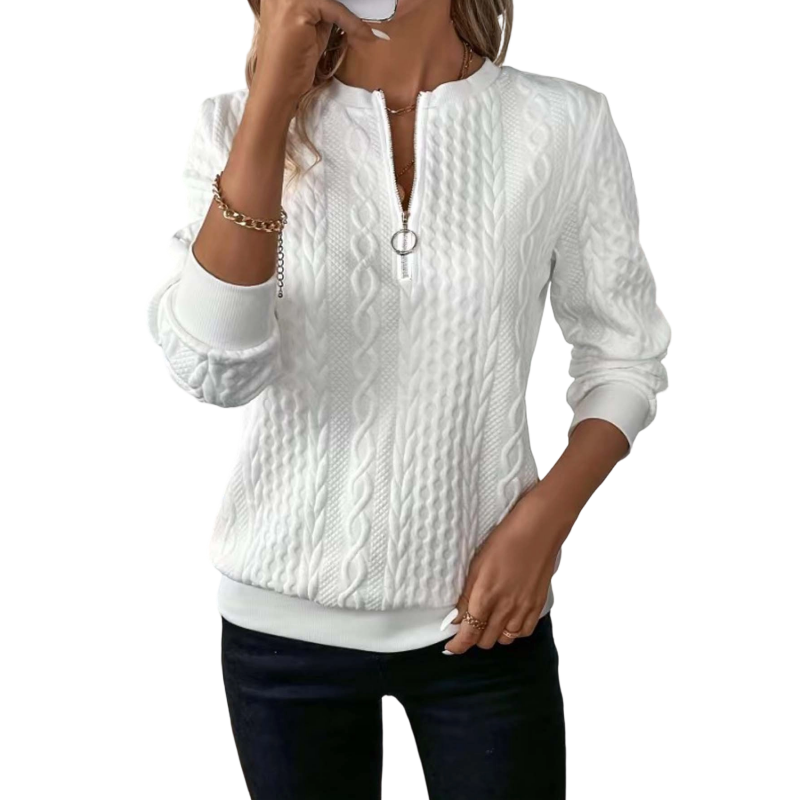 📢📢50%Rabatt!!!👚💎 Jetzt im Trend – Damen-Sweatshirt mit Zopfmuster und halblangem Reißverschluss