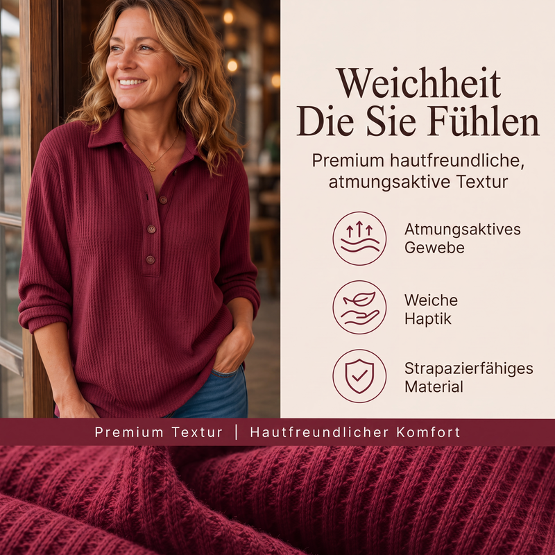 📢📢50%Rabatt!!!🎉✨Langarm-Henley-Shirt aus Waffelstrick für Damen