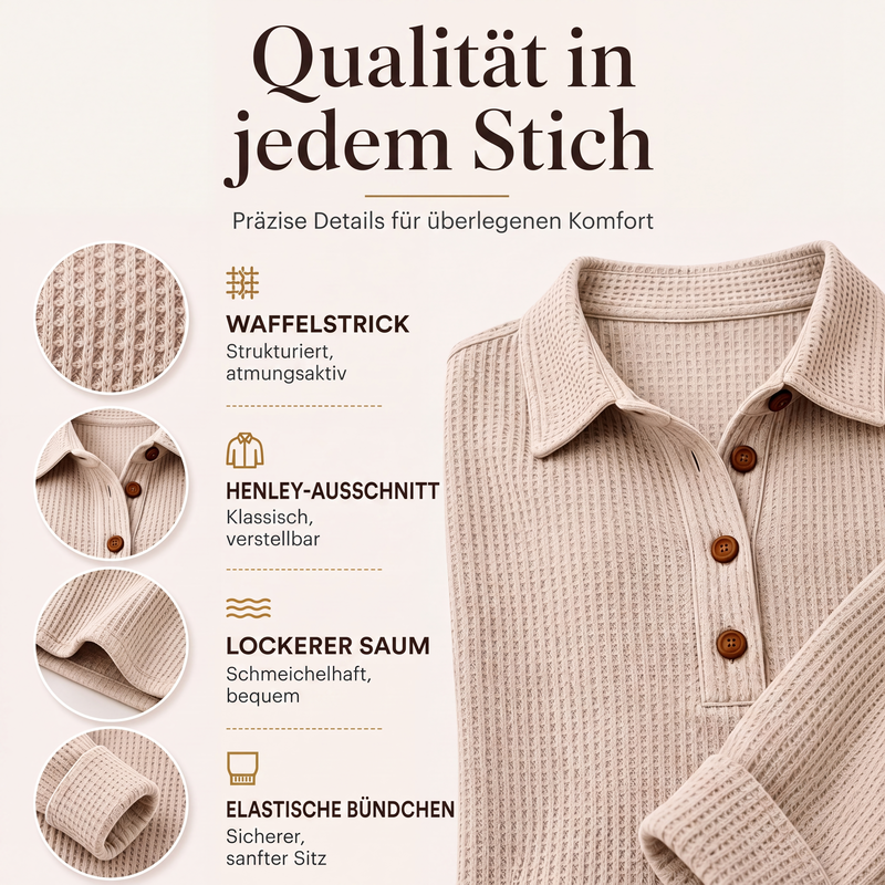 📢📢50%Rabatt!!!🎉✨Langarm-Henley-Shirt aus Waffelstrick für Damen