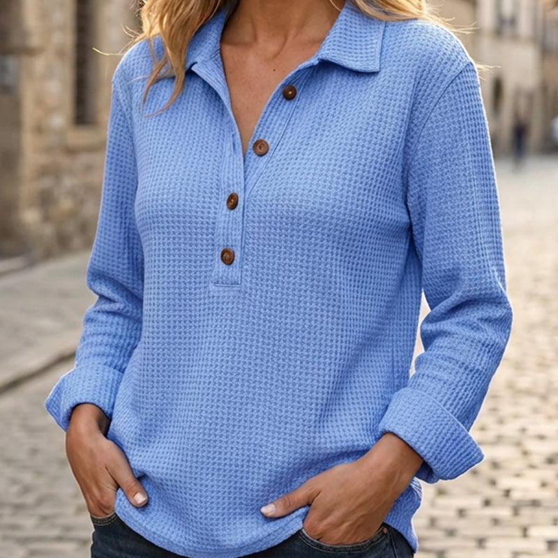 📢📢50%Rabatt!!!🎉✨Langarm-Henley-Shirt aus Waffelstrick für Damen