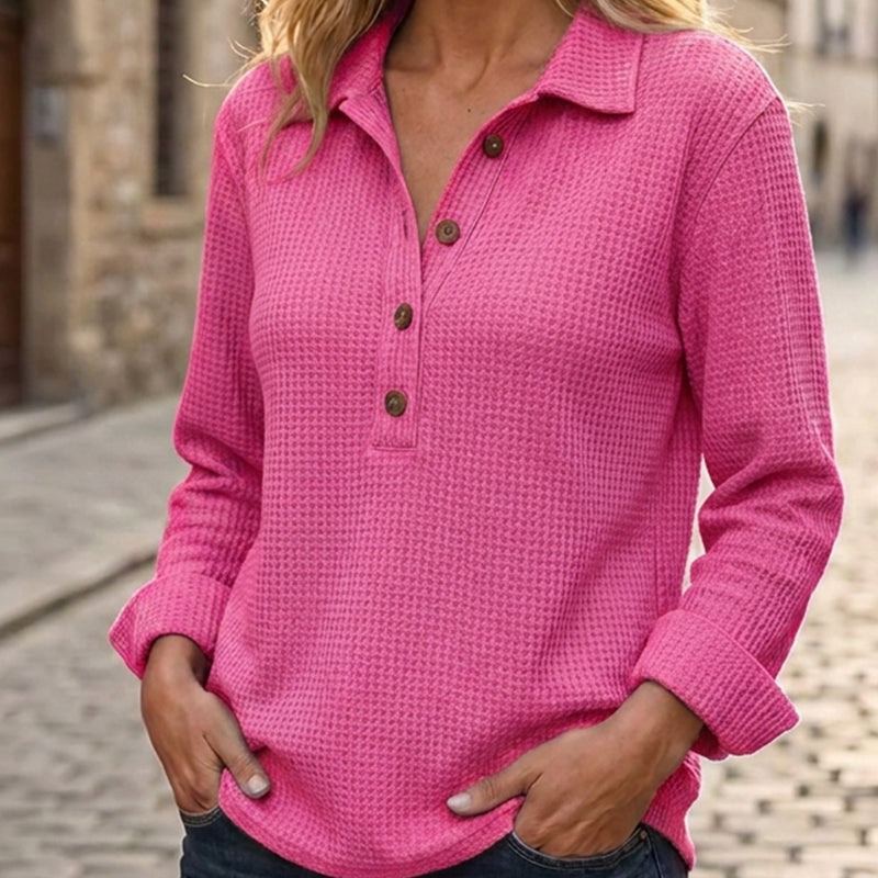 📢📢50%Rabatt!!!🎉✨Langarm-Henley-Shirt aus Waffelstrick für Damen