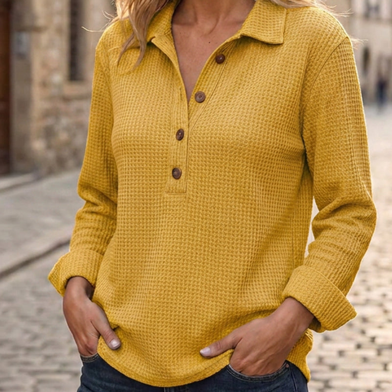 📢📢50%Rabatt!!!🎉✨Langarm-Henley-Shirt aus Waffelstrick für Damen