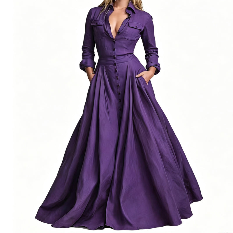 📢📢50%Rabatt!!!🎉✨Maxikleid mit Revers und Knopfleiste für Damen