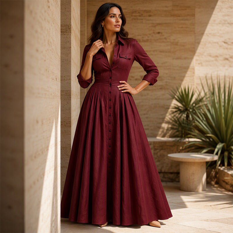 📢📢50%Rabatt!!!🎉✨Maxikleid mit Revers und Knopfleiste für Damen