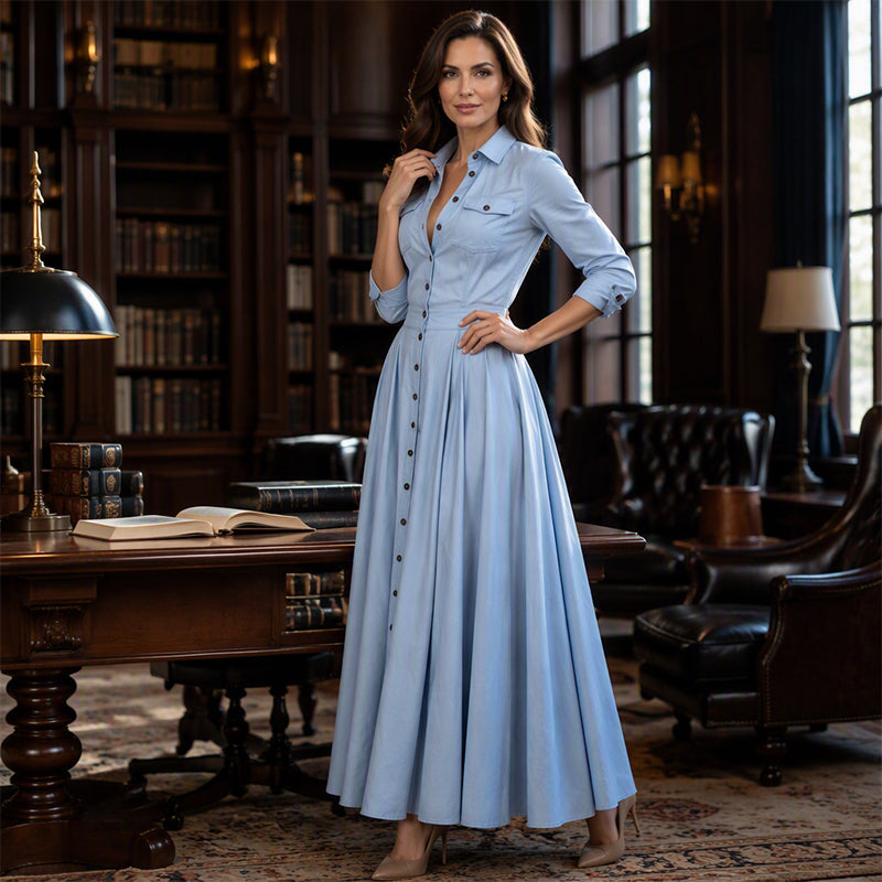 📢📢50%Rabatt!!!🎉✨Maxikleid mit Revers und Knopfleiste für Damen