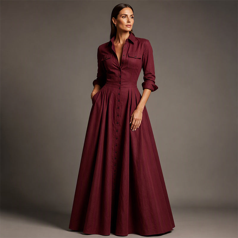📢📢50%Rabatt!!!🎉✨Maxikleid mit Revers und Knopfleiste für Damen