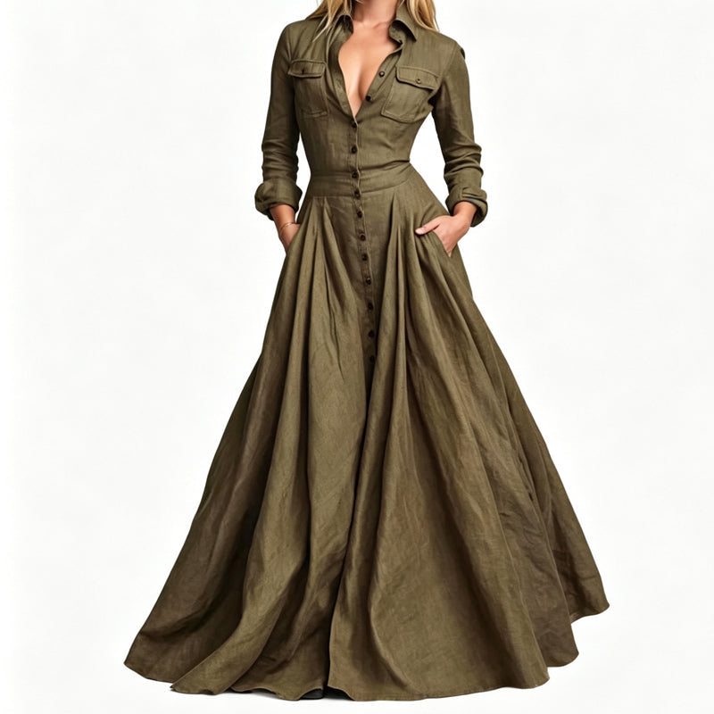 📢📢50%Rabatt!!!🎉✨Maxikleid mit Revers und Knopfleiste für Damen