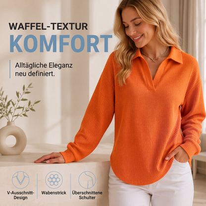 📢📢50%Rabatt!!!🎉✨Gestricktes Langarm-Oberteil mit V-Ausschnitt für Damen