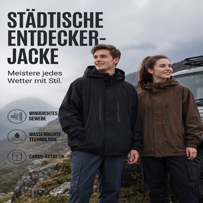 📢📢50%Rabatt!!!🎉✨Winddichte Cargojacke mit Kapuze für Herren, wasserdichte Outdoor-Streetwear-Mantel