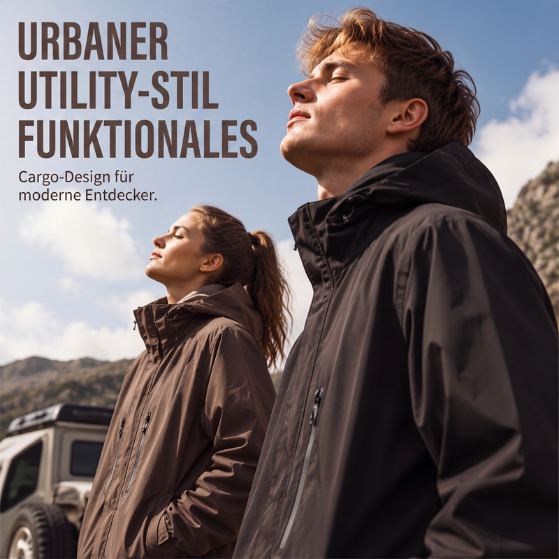 📢📢50%Rabatt!!!🎉✨Winddichte Cargojacke mit Kapuze für Herren, wasserdichte Outdoor-Streetwear-Mantel