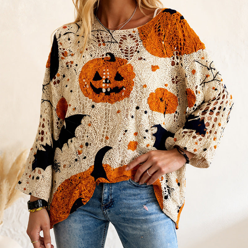 📢📢50%Rabatt!!!🎉✨Damen-Halloween-Strickpullover im lockeren Schnitt mit Fledermausärmel