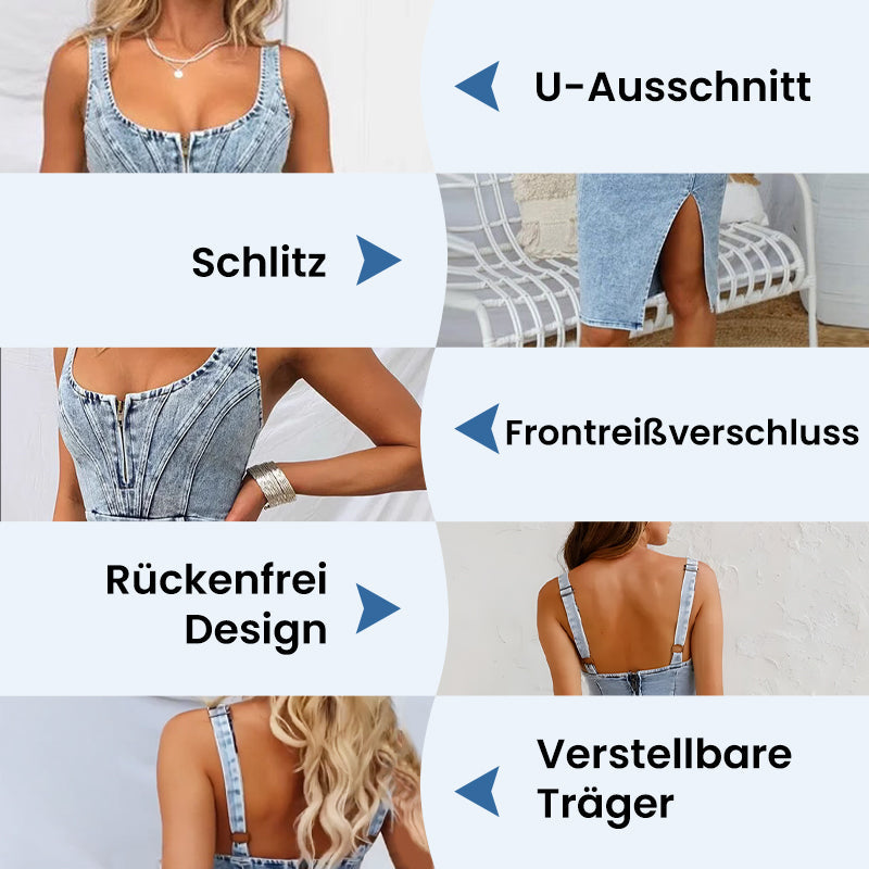 📢📢50%Rabatt!!!🎉✨Damen figurbetontes Jeanskleid mit U-Ausschnitt
