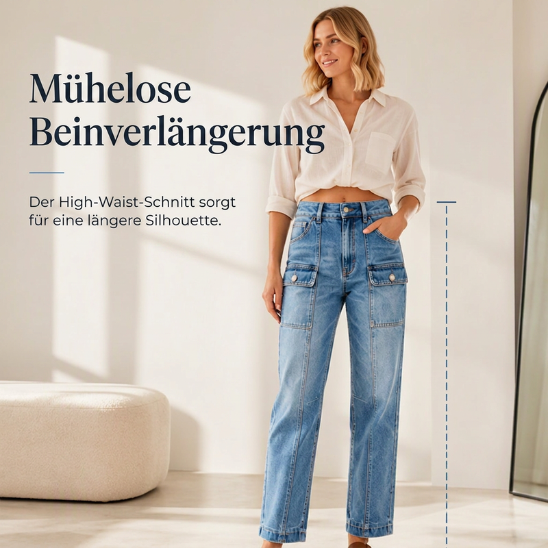 📢📢50%Rabatt!!!🎉✨Hochtaillierte, elastische Jeans mit geradem Bein für Damen