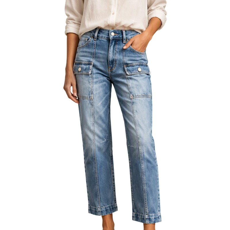 📢📢50%Rabatt!!!🎉✨Hochtaillierte, elastische Jeans mit geradem Bein für Damen