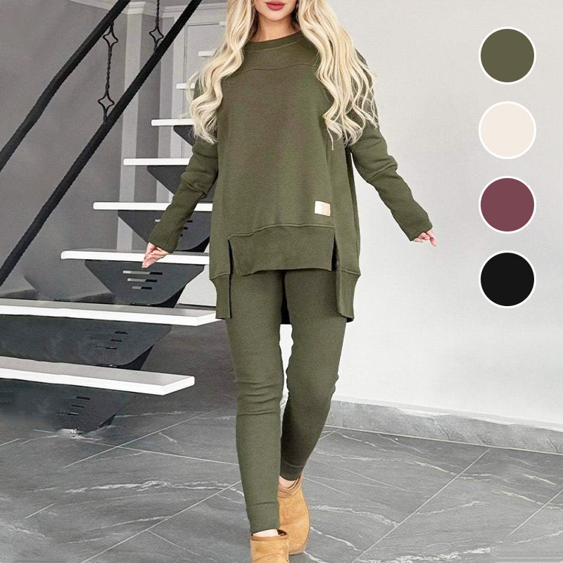 📢📢50%Rabatt!!!🎉✨Zweiteiler aus Sweatshirt mit Schlitz und High-Low-Saum & Bodycon-Hose