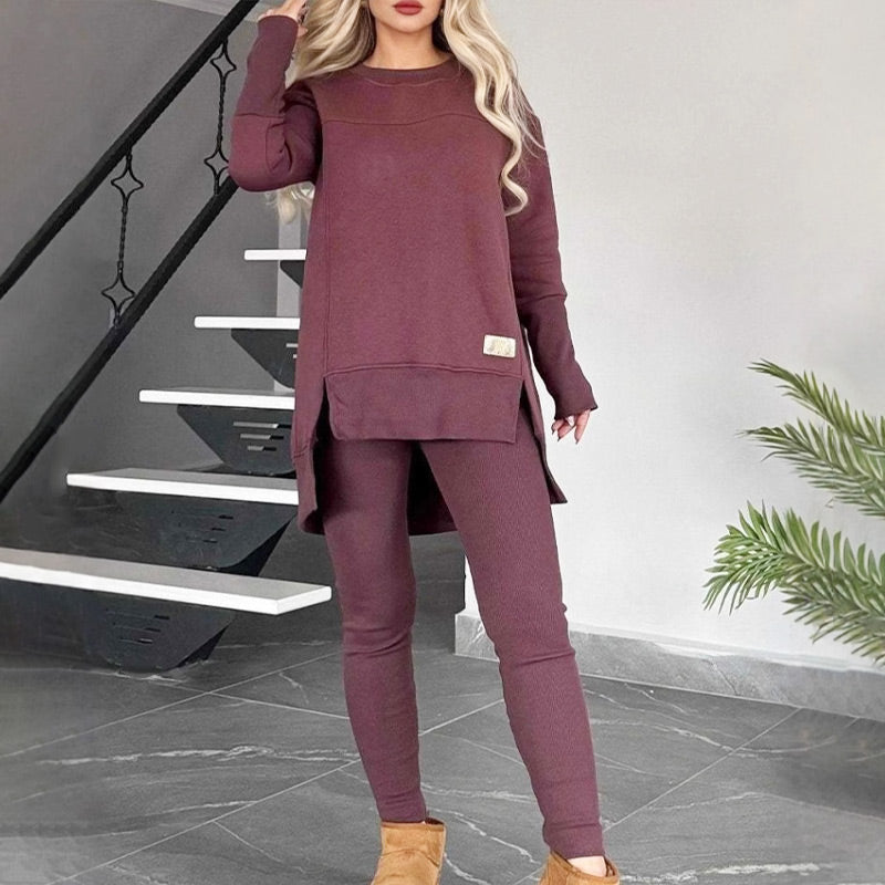 📢📢50%Rabatt!!!🎉✨Zweiteiler aus Sweatshirt mit Schlitz und High-Low-Saum & Bodycon-Hose