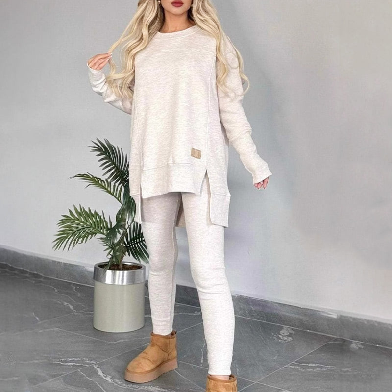 📢📢50%Rabatt!!!🎉✨Zweiteiler aus Sweatshirt mit Schlitz und High-Low-Saum & Bodycon-Hose