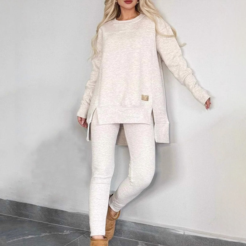 📢📢50%Rabatt!!!🎉✨Zweiteiler aus Sweatshirt mit Schlitz und High-Low-Saum & Bodycon-Hose