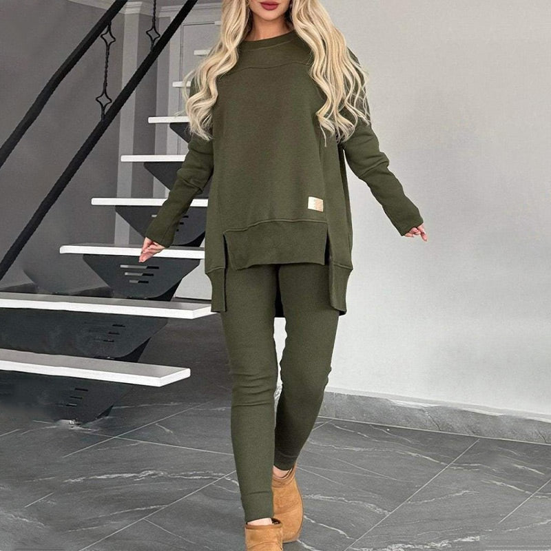 📢📢50%Rabatt!!!🎉✨Zweiteiler aus Sweatshirt mit Schlitz und High-Low-Saum & Bodycon-Hose
