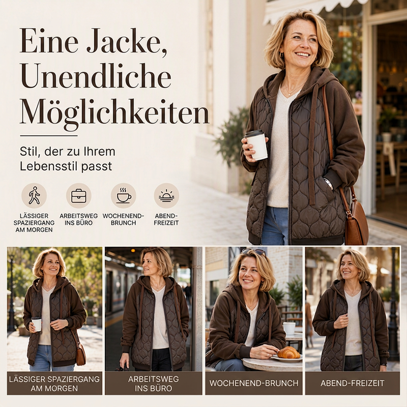 📢📢50%Rabatt!!!🎉✨Damen-Steppjacke mit Kapuze und Einsätzen