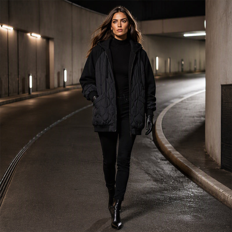 📢📢50%Rabatt!!!🎉✨Damen-Steppjacke mit Kapuze und Einsätzen