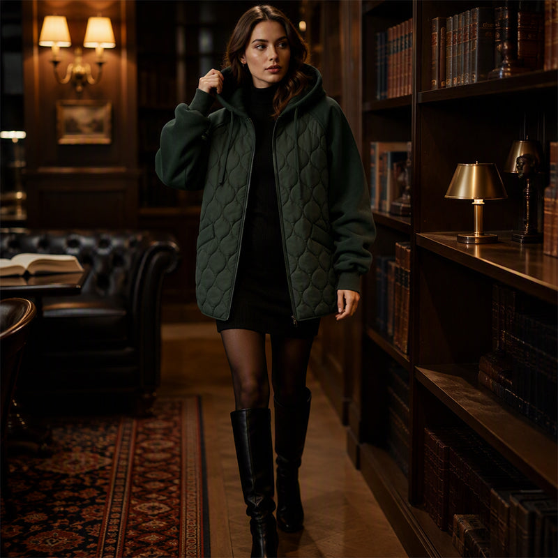 📢📢50%Rabatt!!!🎉✨Damen-Steppjacke mit Kapuze und Einsätzen