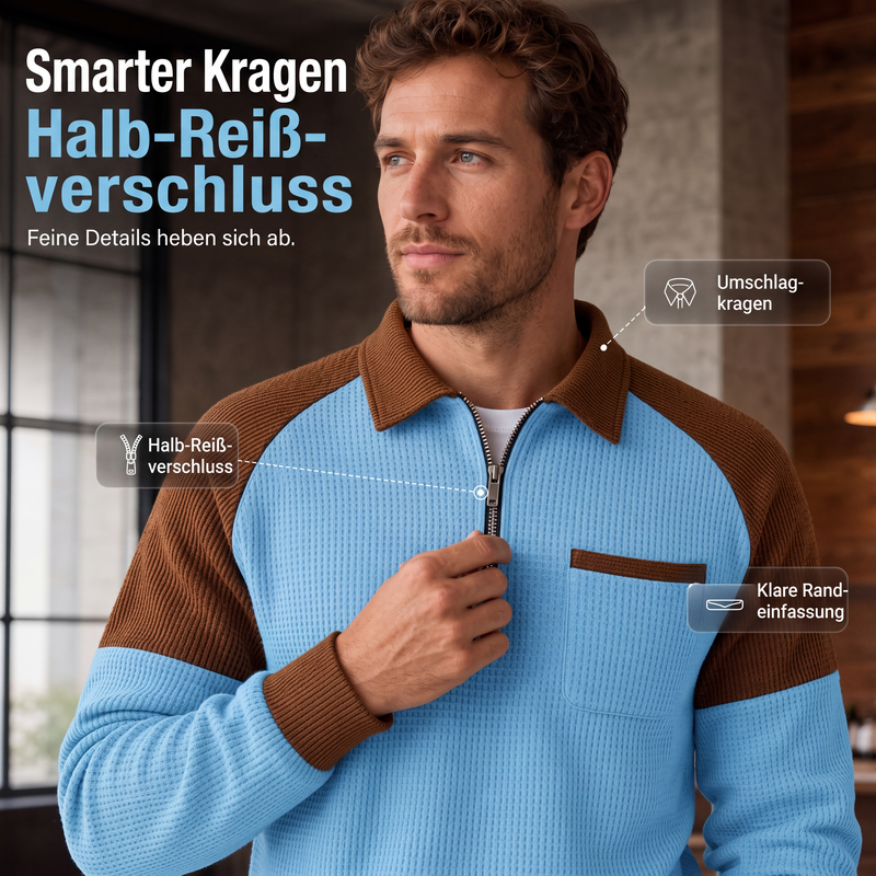 📢📢50%Rabatt!!!🎉✨Herren-Casual-Sweatshirt aus Waffelstrick mit Viertelreißverschluss