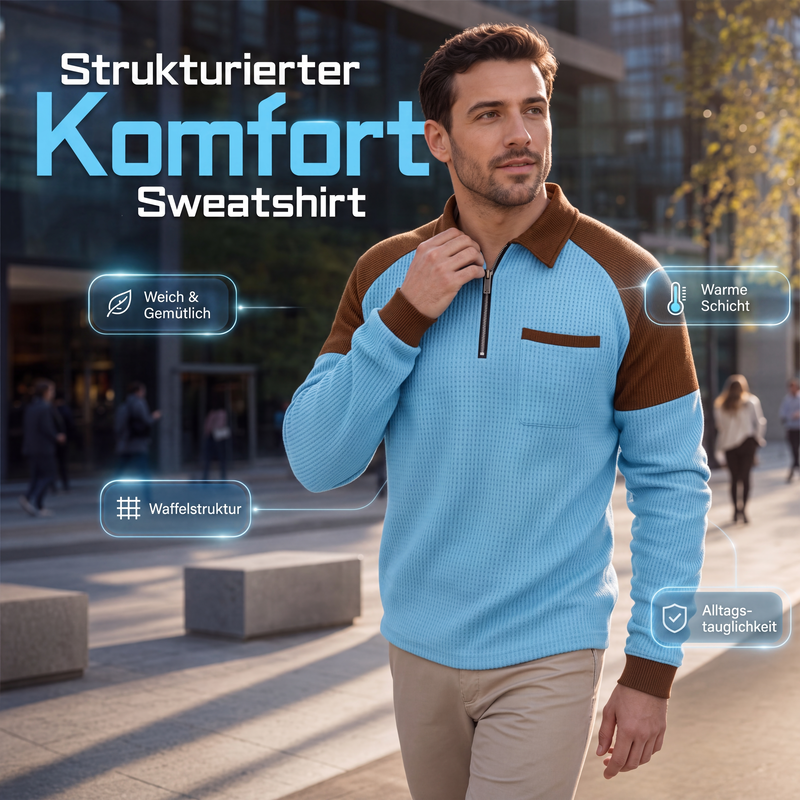 📢📢50%Rabatt!!!🎉✨Herren-Casual-Sweatshirt aus Waffelstrick mit Viertelreißverschluss