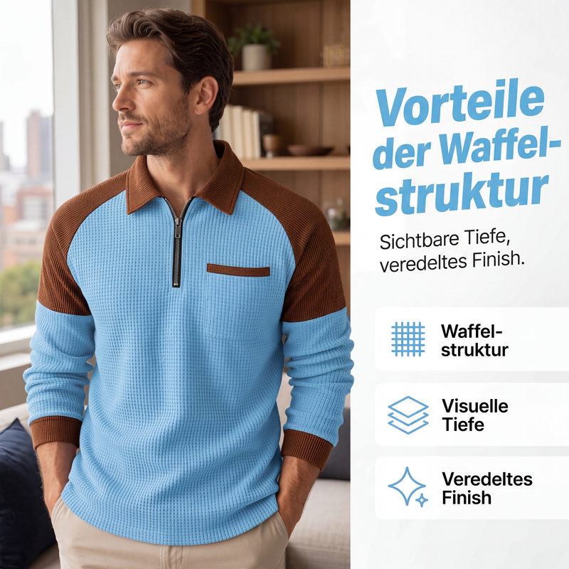 📢📢50%Rabatt!!!🎉✨Herren-Casual-Sweatshirt aus Waffelstrick mit Viertelreißverschluss