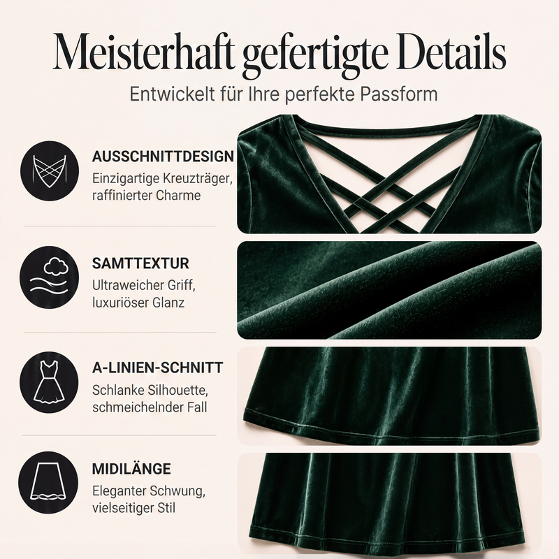 📢📢50%Rabatt!!!🎉✨Damen Criss-Cross Samt-Midikleid mit V-Ausschnitt
