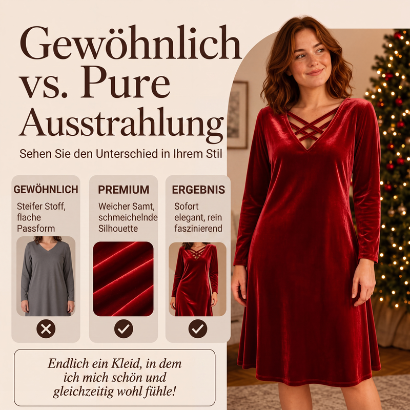 📢📢50%Rabatt!!!🎉✨Damen Criss-Cross Samt-Midikleid mit V-Ausschnitt