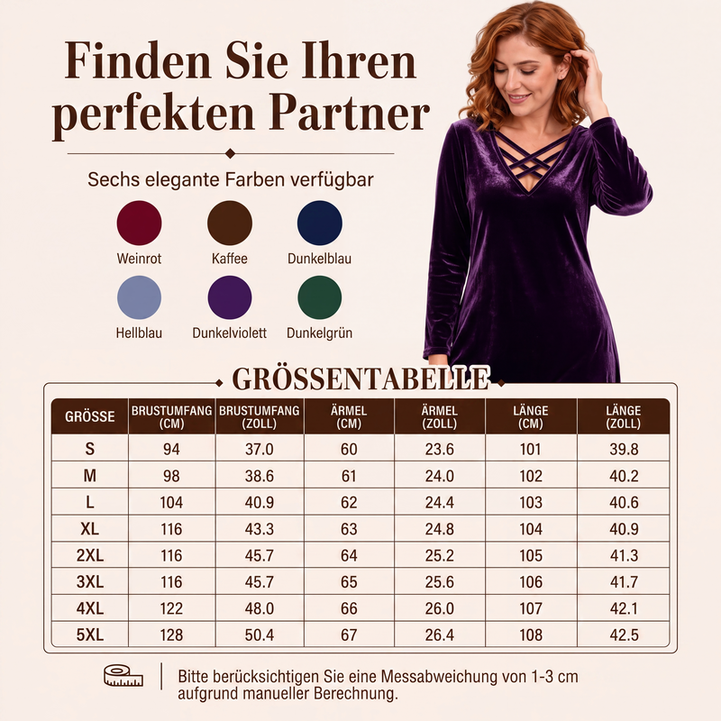 📢📢50%Rabatt!!!🎉✨Damen Criss-Cross Samt-Midikleid mit V-Ausschnitt