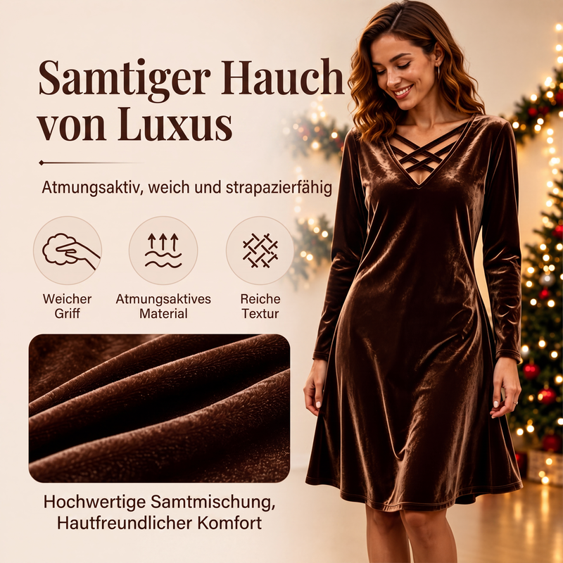 📢📢50%Rabatt!!!🎉✨Damen Criss-Cross Samt-Midikleid mit V-Ausschnitt