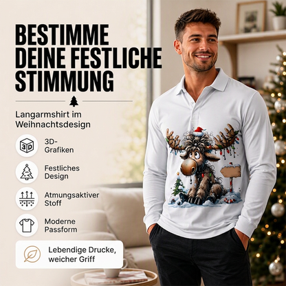 📢📢50%Rabatt!!!🎉✨Herren Langarm-Poloshirt mit Elchdruck