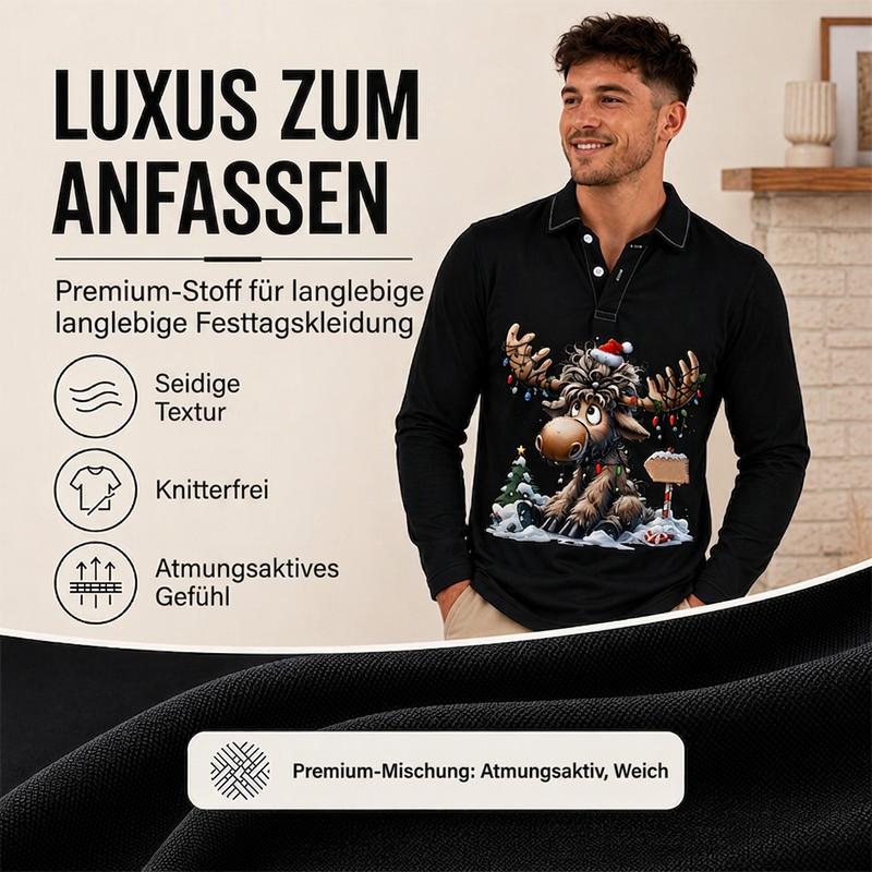 📢📢50%Rabatt!!!🎉✨Herren Langarm-Poloshirt mit Elchdruck