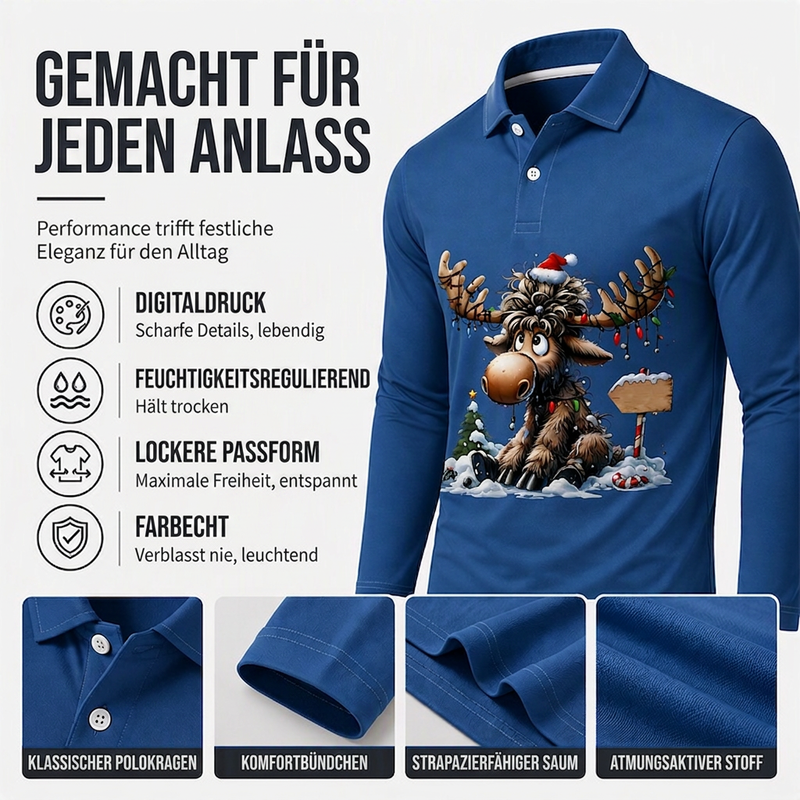 📢📢50%Rabatt!!!🎉✨Herren Langarm-Poloshirt mit Elchdruck