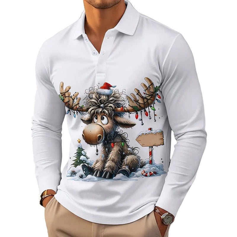 📢📢50%Rabatt!!!🎉✨Herren Langarm-Poloshirt mit Elchdruck