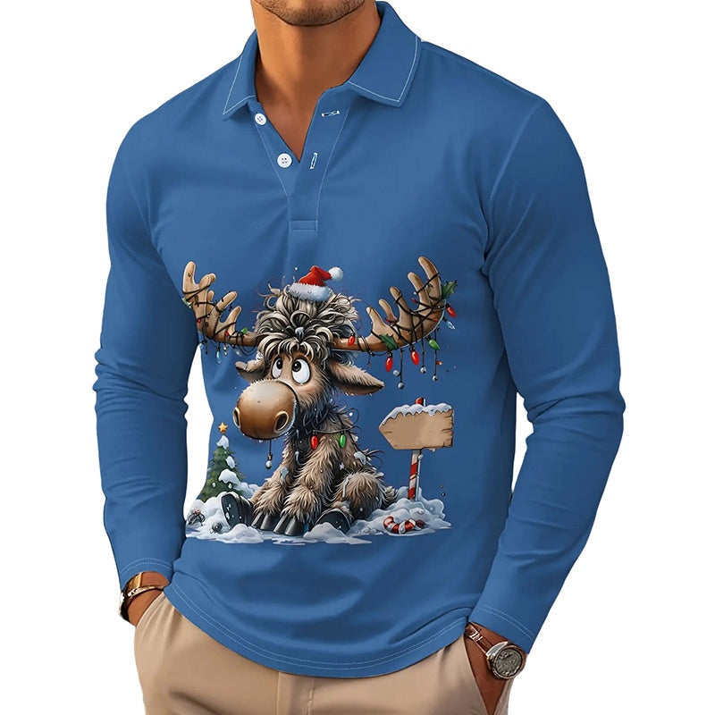 📢📢50%Rabatt!!!🎉✨Herren Langarm-Poloshirt mit Elchdruck