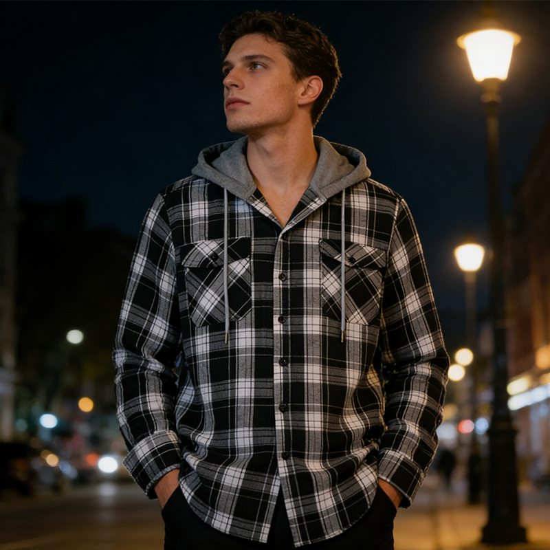 📢📢50%Rabatt!!!🎉✨Karierte Flanell-Hemdjacke mit Kapuze für Herren
