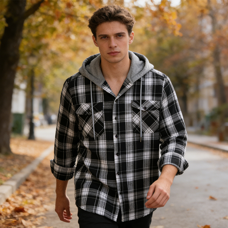 📢📢50%Rabatt!!!🎉✨Karierte Flanell-Hemdjacke mit Kapuze für Herren