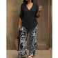 📢📢50% Rabatt!!! 🎉✨ Damen-Set aus V-Ausschnitt-Bluse & bedruckter Weithose